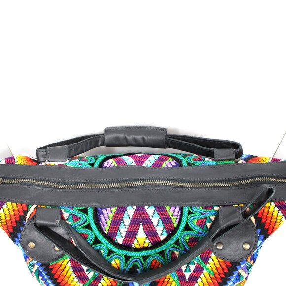 MARIA'S ARTISAN SHOP MULTICOLOR HUIPIL TEXTILE CROSSBODY TOTE BLACK LEATHER NWT - Picture 3 of 11